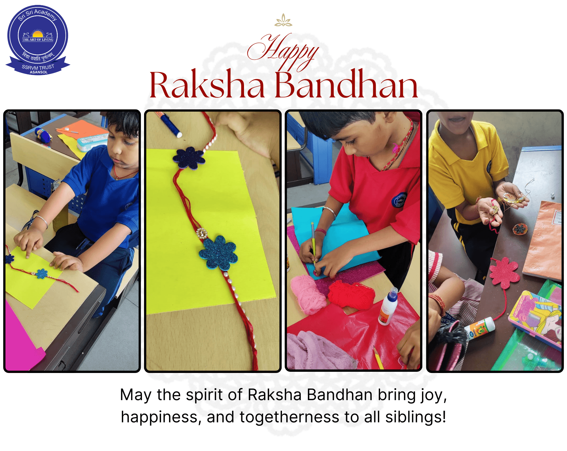 Students of Sri Sri Academy, Asansol are showcasing their creativity and collaboration by making vibrant rakhis for Raksha Bandhan.