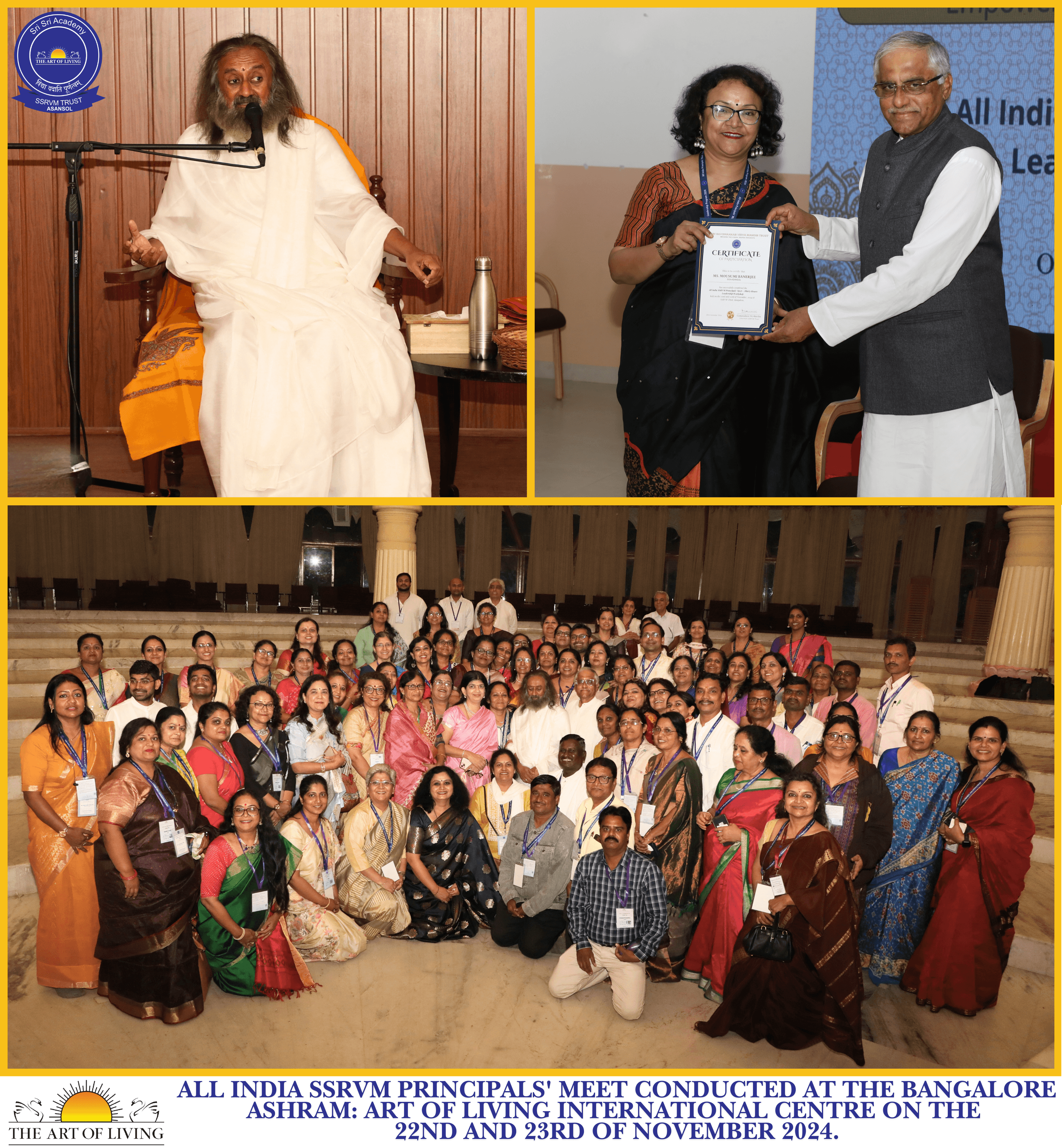 All India SSRVM Principals' Meet conducted at the Bangalore Ashram: Art of Living International Centre on the 
22nd and 23rd of November 2024.